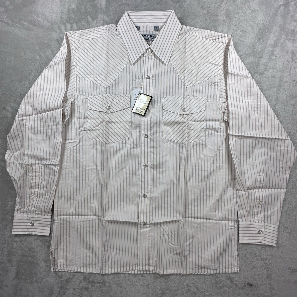 Desire Collection Dress Shirt Mens Medium Orange White Striped Western Snap